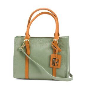 VALENTINA Sage Made In Italy Leather Triple Compartment Satchel